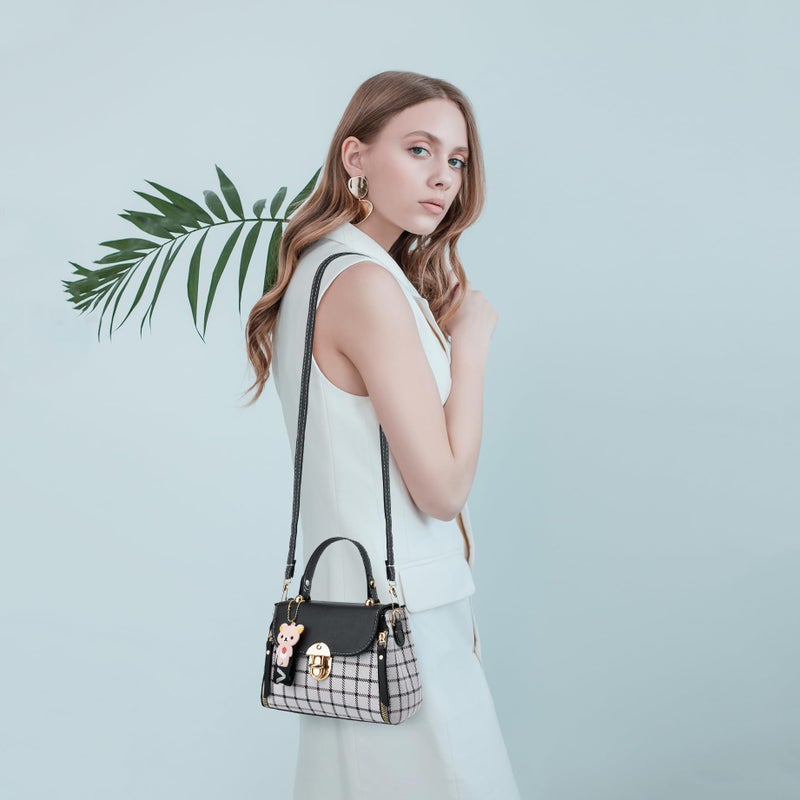 Xiaoyu Small Purses and Handbags for Women Fashion Crossbody Bag Lightweight Shoulder Bag Plaid Pattern Satchel (Black) - Image 2