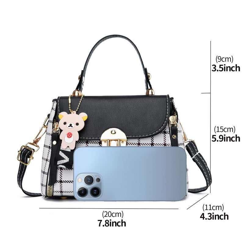 Xiaoyu Small Purses and Handbags for Women Fashion Crossbody Bag Lightweight Shoulder Bag Plaid Pattern Satchel (Black) - Image 4