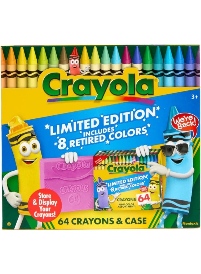 Crayola 64 قلم تلوين، بألوان إصدار محدود وحافظة بلاستيكية، مجموعة تلوين، هدية للأطفال من عمر 3 سنوات وما فوق (متنوعة) - Image 1