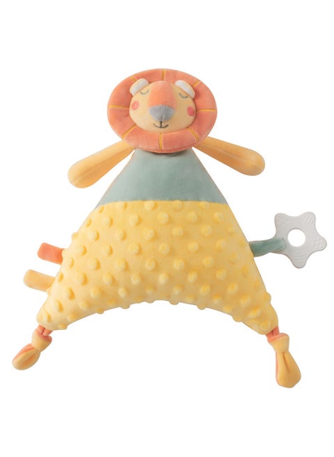 Multi-functional soothing animal shaped soft bean touched sense doll, light and soft food-grade chewable material, soothing teether (Lion)