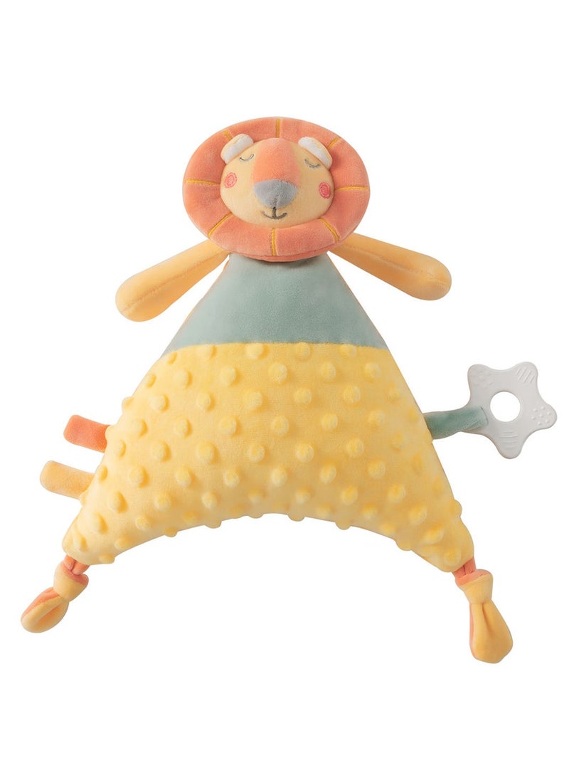 Multi-functional soothing animal shaped soft bean touched sense doll, light and soft food-grade chewable material, soothing teether (Lion)