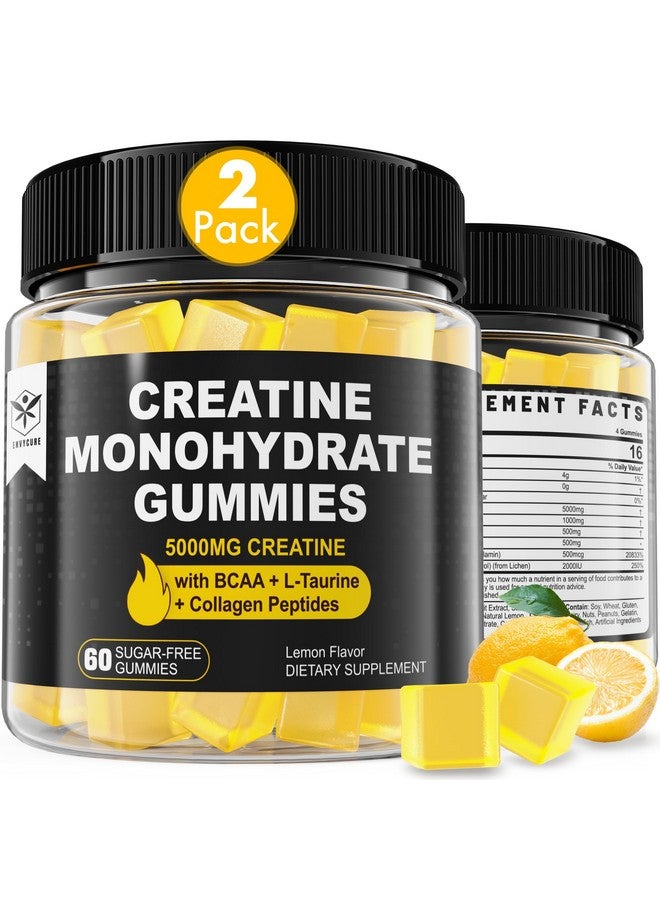 EnvyCure Creatine Monohydrate Gummies for Men & Women - with BCAA, Collagen Peptides, L-Taurine, Vitamin B12, D3, Chewables Creatine Monohydrate 5g Per Serving, Natural Lemon Flavor, Sugar Free, 2 Pack - Image 1