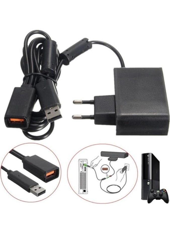 erorex - Black AC 100V-240V Power Supply EU Plug Adapter USB Charging Charger compatible with Xbox 360 Kinect Sensor - Image 1
