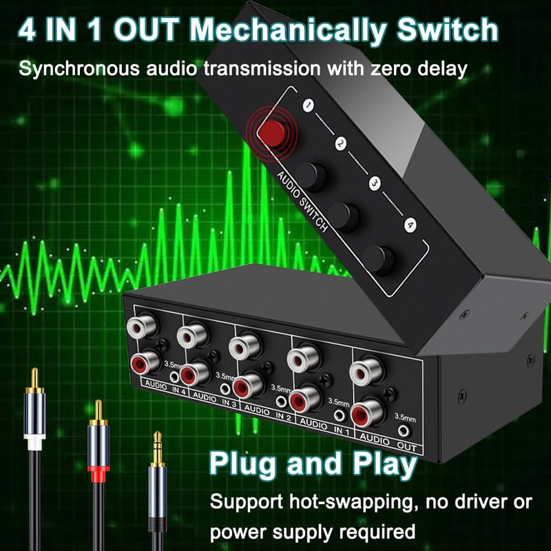 FlyroadUp 3.5mm Aux + RCA L/R Bi-Directional Stereo Audio Switch 4 in 1 Out A/B Analog Audio Switcher Selector - Image 5