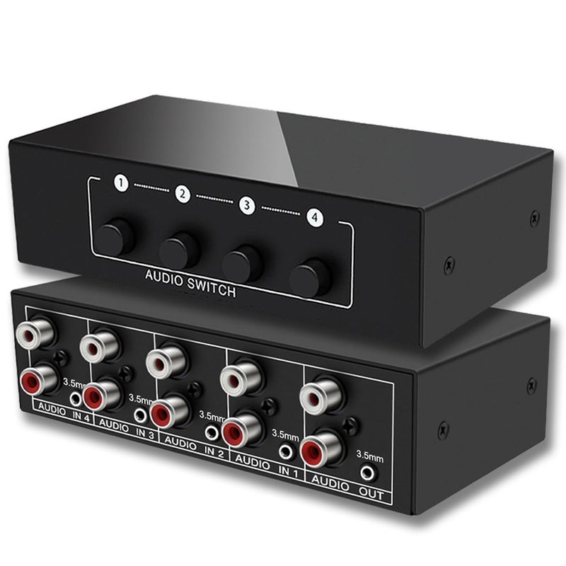 FlyroadUp 3.5mm Aux + RCA L/R Bi-Directional Stereo Audio Switch 4 in 1 Out A/B Analog Audio Switcher Selector - Image 1