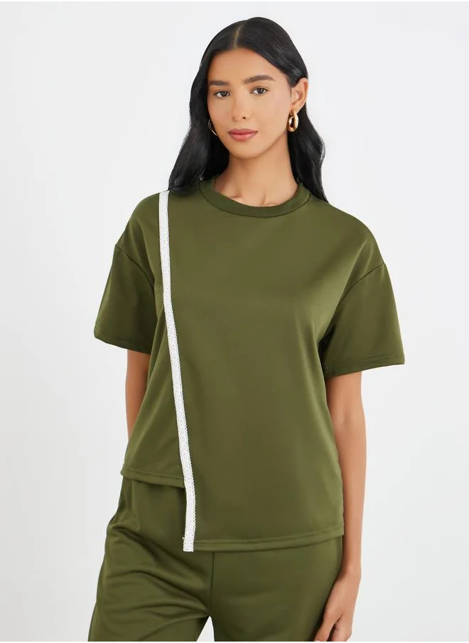 تايك تو Take Two Lace Trim Round Neck Top and Pants Co-Ords