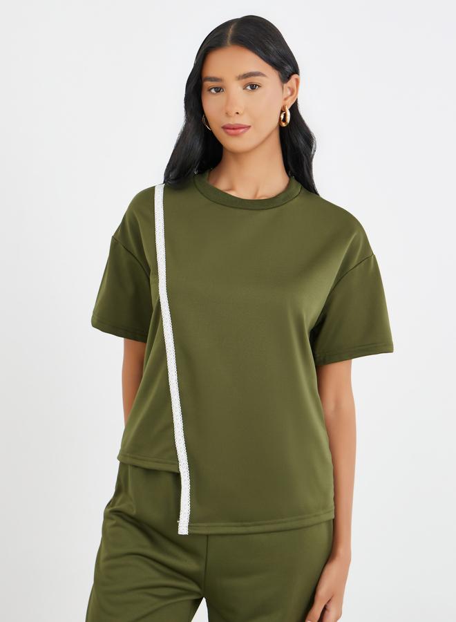 Take Two Styli Lace Trim Round Neck Top and Pants Co-Ords - Image 2