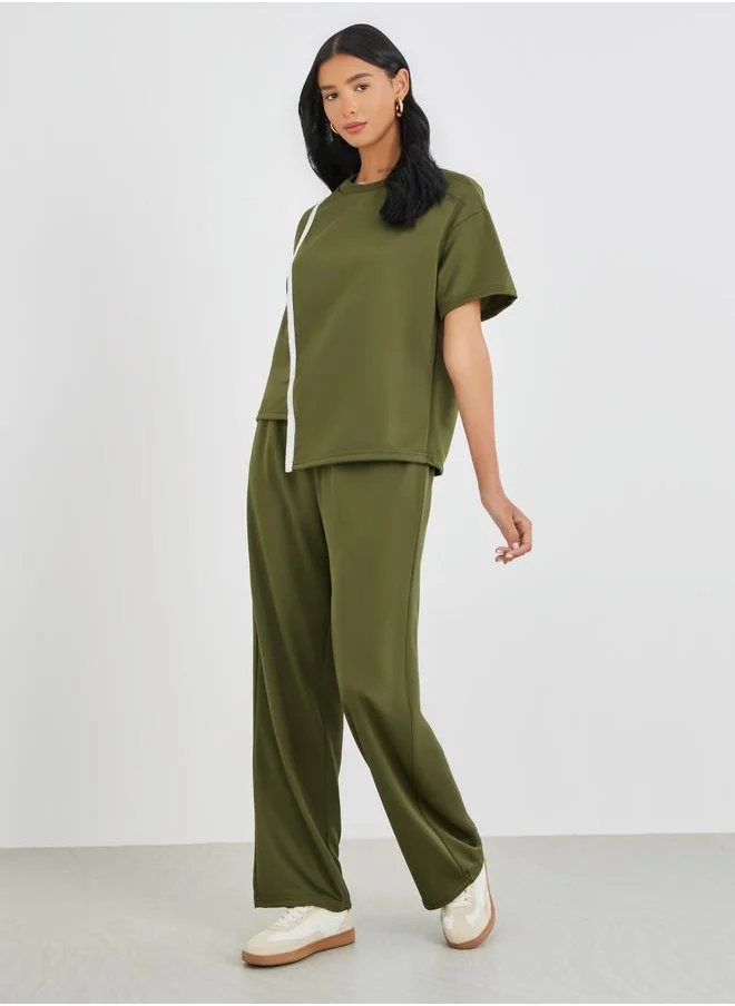 تايك تو Take Two Lace Trim Round Neck Top and Pants Co-Ords
