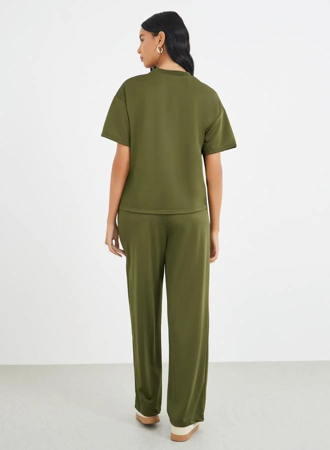 Take Two Take Two Lace Trim Round Neck Top and Pants Co-Ords