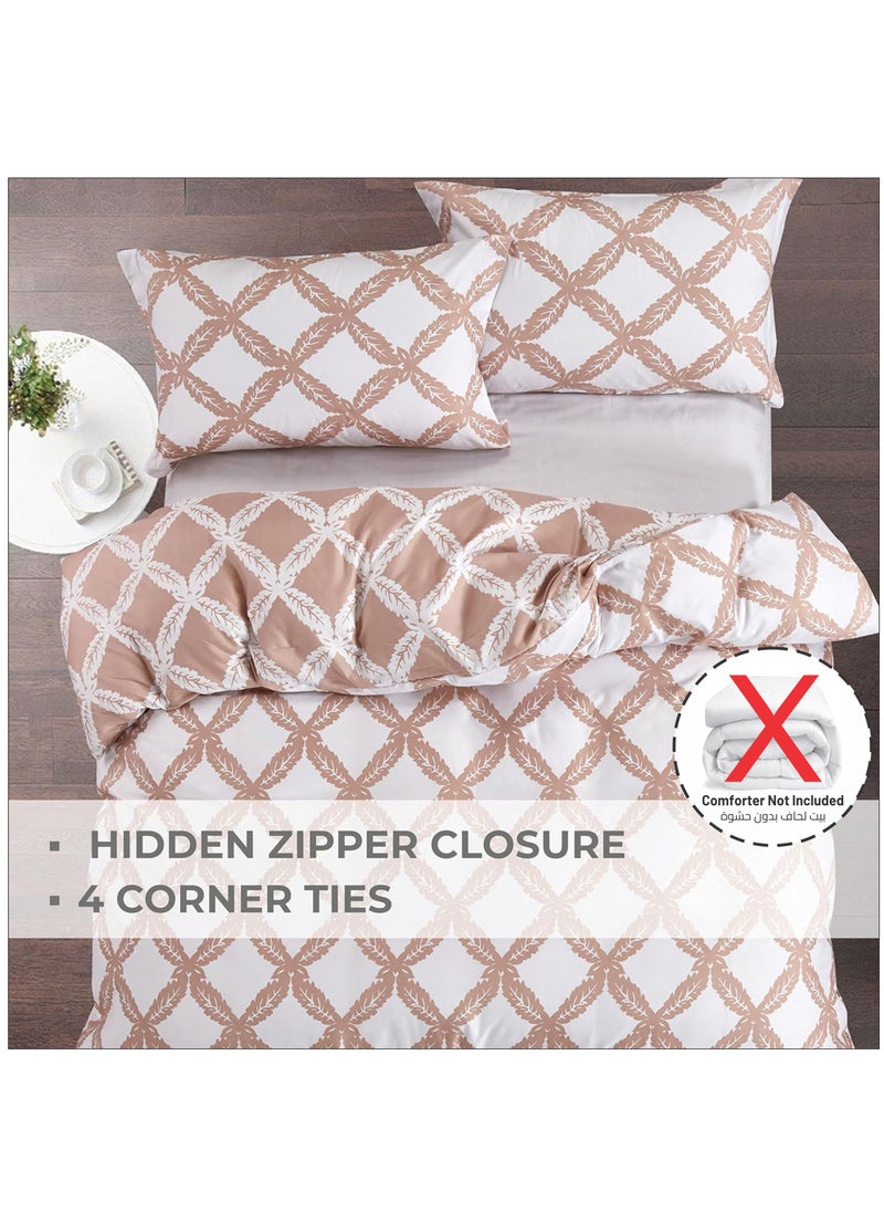 Donetella 3-Piece Duvet Cover Set Without Filler Microfiber Beige/Ivory King  - Image 3