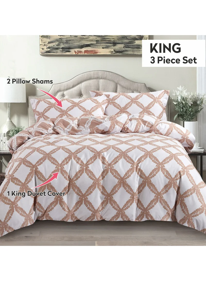 Donetella 3-Piece Duvet Cover Set Without Filler Microfiber Beige/Ivory King