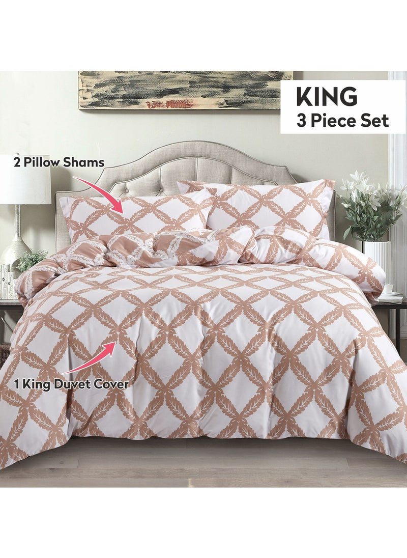 Donetella 3-Piece Duvet Cover Set Without Filler Microfiber Beige/Ivory King  - Image 5