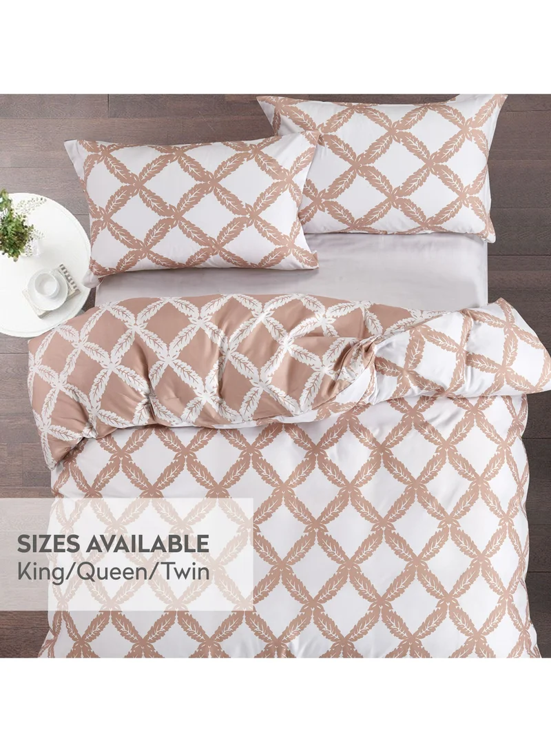Donetella 3-Piece Duvet Cover Set Without Filler Microfiber Beige/Ivory King