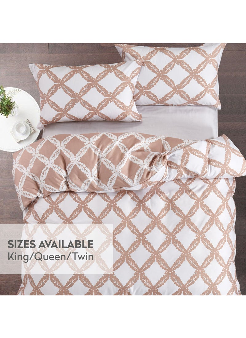 Donetella 3-Piece Duvet Cover Set Without Filler Microfiber Beige/Ivory King  - Image 4