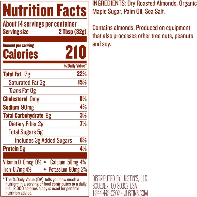 Justin's Maple Almond Butter, No Stir, Gluten-free, Non-GMO, Responsibly Sourced, 16oz Jar - Image 2
