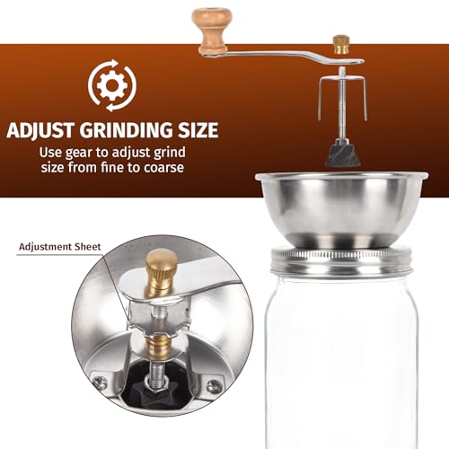 diatomiteco Mason Jar Coffee Grinder, Manual Coffee Grinder Lid Attachment for Regular Mouth Mason Jars, Stainless Steel Mason Jar Lid and Ceramic Burr, Ideal for Camping & Home Barista - Image 4