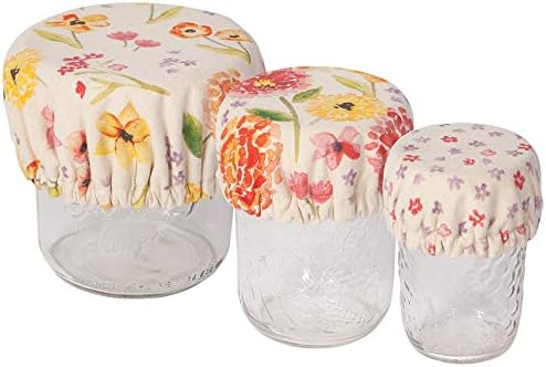 Now Designs Now Designs Cottage Floral Save It Reusable Cotton Mini Bowl and Jar Covers 35 inches 45 inches and 65 inches Set of 3 - Image 1
