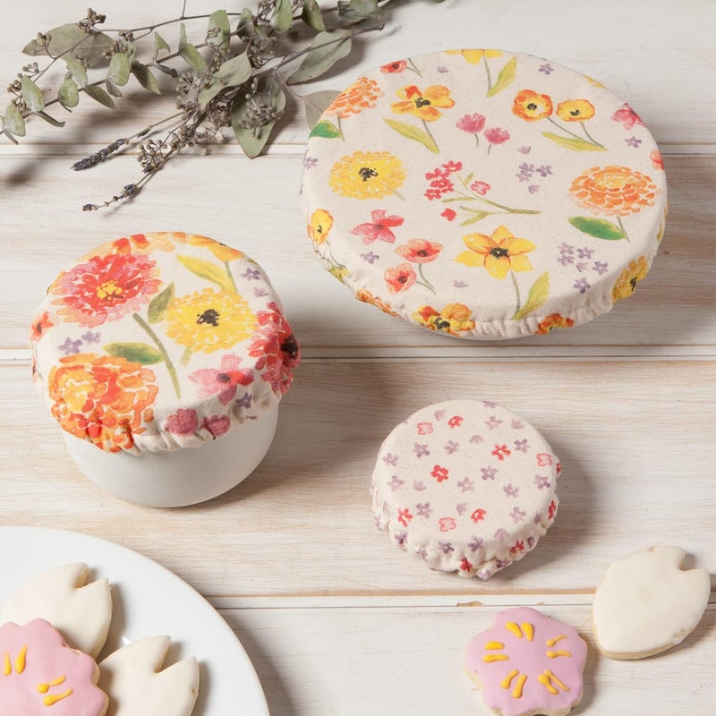 Now Designs Now Designs Cottage Floral Save It Reusable Cotton Mini Bowl and Jar Covers 35 inches 45 inches and 65 inches Set of 3 - Image 5