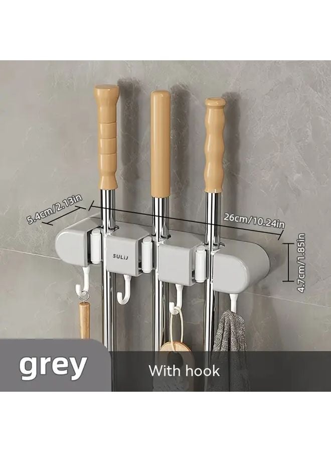 منظم رمادي 3 بطاقات حائطي مع مشابك لتعليق الممسحة بدون ثقوب - Image 1