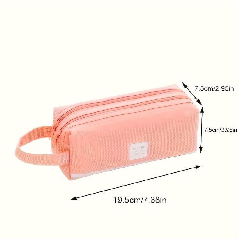 One Large Double Layer Pencil Case Yellow With High Capacity Durable Material Double Zipper Design Handle And Removable Shoulder Strap For School Office - Image 3