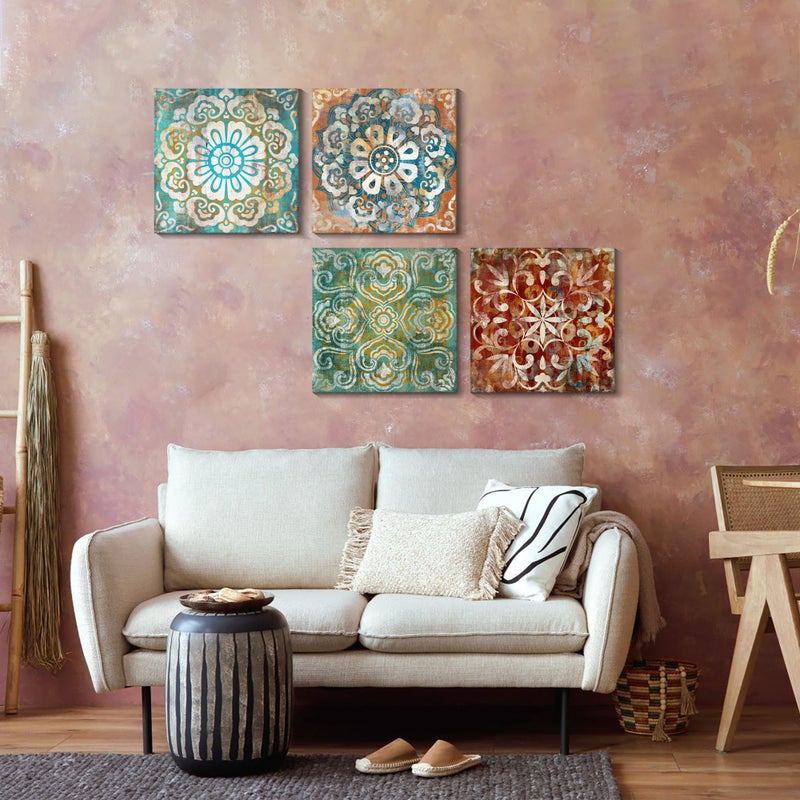 Mofutinpo Wall Art Vintage Flowers Pattern Canvas Prints Pictures for Bedroom Wall Decor 14x14 inches 4 Pieces Artwork Ready to Hang for Home Bathroom Kitchen Office Decoration - Image 5