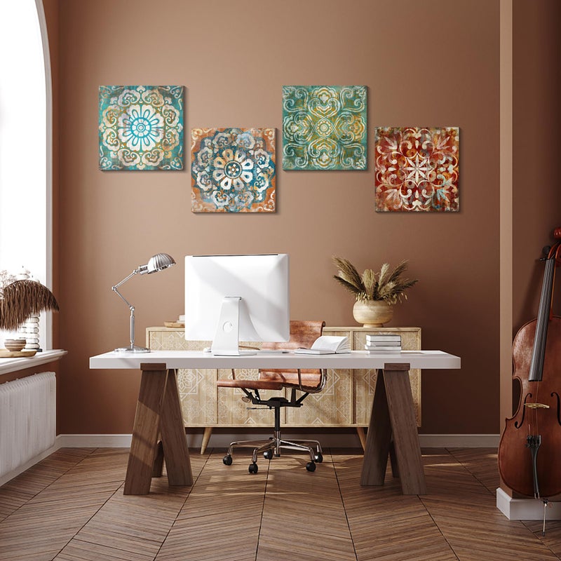 Mofutinpo Wall Art Vintage Flowers Pattern Canvas Prints Pictures for Bedroom Wall Decor 14x14 inches 4 Pieces Artwork Ready to Hang for Home Bathroom Kitchen Office Decoration - Image 3