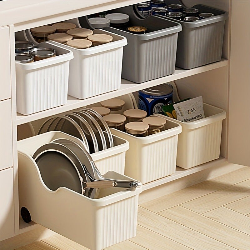4 storage boxes, open storage boxes, kitchen cabinet storage boxes, storage racks with pulleys for kitchenware LIDS, storage baskets for miscellaneous items, and cabinet storage boxes - Image 2