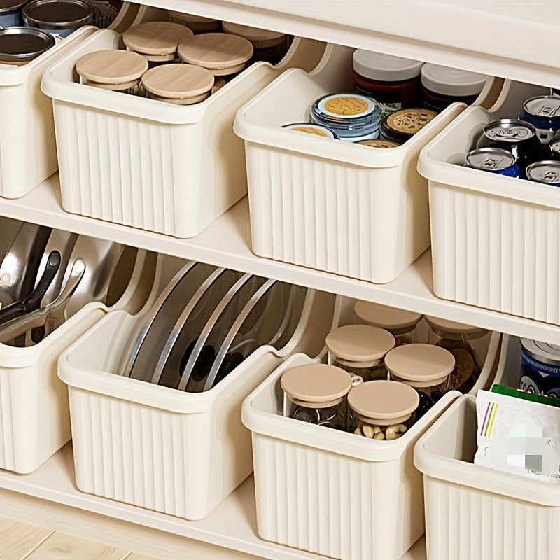 4 storage boxes, open storage boxes, kitchen cabinet storage boxes, storage racks with pulleys for kitchenware LIDS, storage baskets for miscellaneous items, and cabinet storage boxes - Image 3