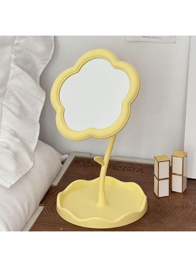 مرآة مكياج على شكل زهرة مع صينية - مرآة سطح مكتب قابلة للتعديل، تصميم عباد الشمس اللطيف للحمام وغرفة النوم وطاولة الزينة - ديكور منزلي وهدية (أصفر) - Image 3