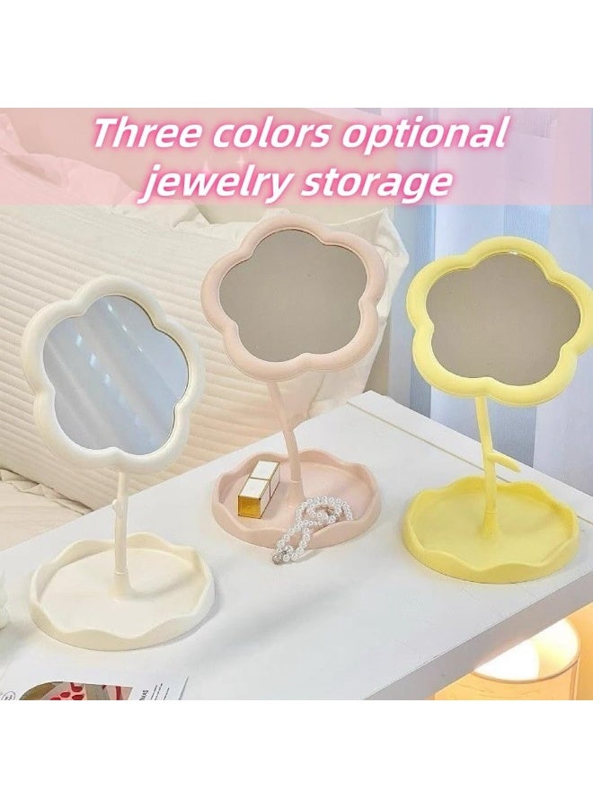 مرآة مكياج على شكل زهرة مع صينية - مرآة سطح مكتب قابلة للتعديل، تصميم عباد الشمس اللطيف للحمام وغرفة النوم وطاولة الزينة - ديكور منزلي وهدية (أصفر) - Image 5