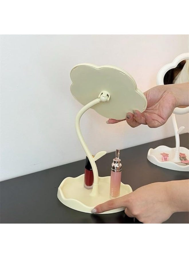 مرآة مكياج على شكل زهرة مع صينية - مرآة سطح مكتب قابلة للتعديل، تصميم عباد الشمس اللطيف للحمام وغرفة النوم وطاولة الزينة - ديكور منزلي وهدية (أصفر) - Image 2