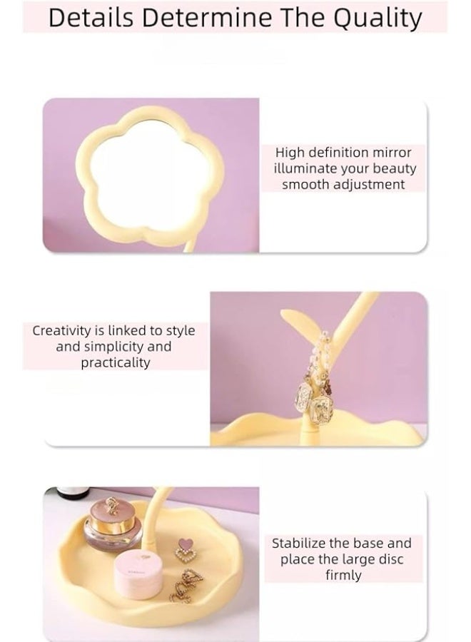 مرآة مكياج على شكل زهرة مع صينية - مرآة سطح مكتب قابلة للتعديل، تصميم عباد الشمس اللطيف للحمام وغرفة النوم وطاولة الزينة - ديكور منزلي وهدية (أصفر) - Image 4