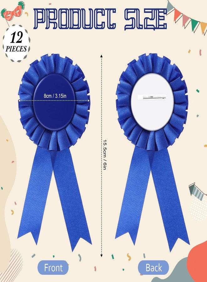 Hanaive 12 Pieces Blank Award Ribbon Prize 1st Place Rosette Medal Winner Victory Recognition Participation Ribbon for Competition Sport Event School Contest(Blue) - Image 2