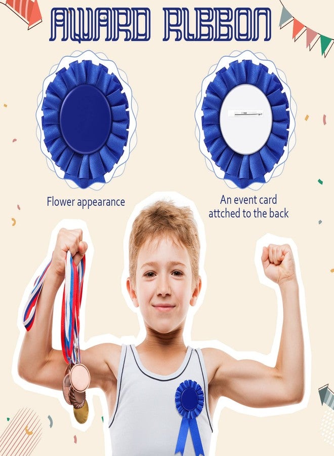 Hanaive 12 Pieces Blank Award Ribbon Prize 1st Place Rosette Medal Winner Victory Recognition Participation Ribbon for Competition Sport Event School Contest(Blue) - Image 3