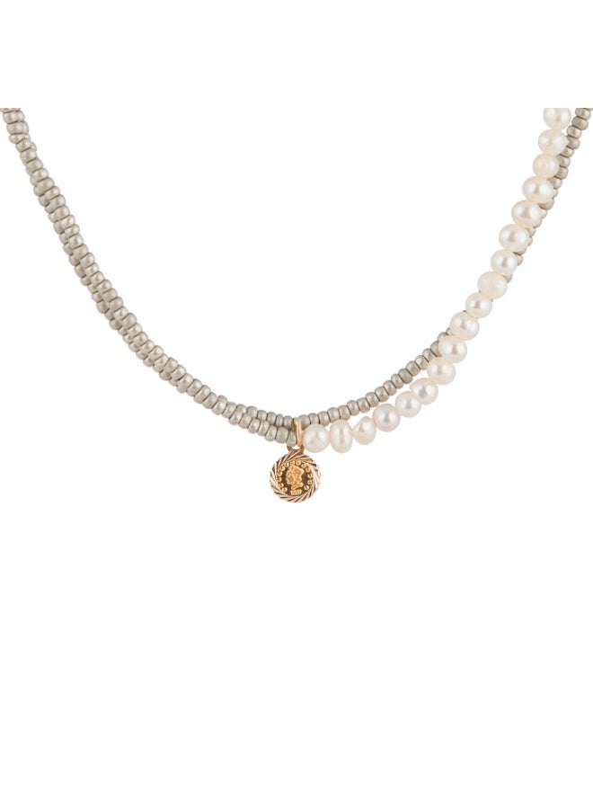 Minza ” Victoria ” Pure 18K Gold, Pearl Stone, Handmade Necklace for Women, Beaded Necklace, 0.500 grams of Gold, Jewelry for Casual & Special Occasion - Image 1