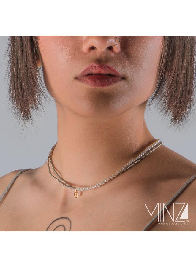 Minza ” Victoria ” Pure 18K Gold, Pearl Stone, Handmade Necklace for Women, Beaded Necklace, 0.500 grams of Gold, Jewelry for Casual & Special Occasion - Image 4