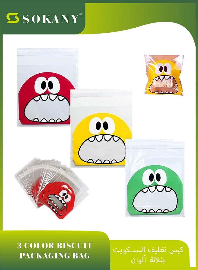 sokany 300 PCS Resealable Cute Cookie Bags, 10 x 10 cm Self Adhesive Treat Bags, Flat Cellophane Goody Bags for Kids Party, Favor Candies and Desserts (Multicolors) - Image 1