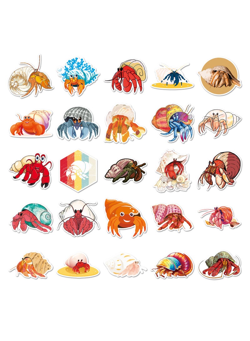 Hermit Crab Stickers 50 Pcs Vinyl Cute Ocean Animal Sticker for Laptop Water Bottle Skateboard Luggage Scrapbook Bumper Computer Car Notebook Waterproof Funny Cartoon Crab Sticker for Teens Adult