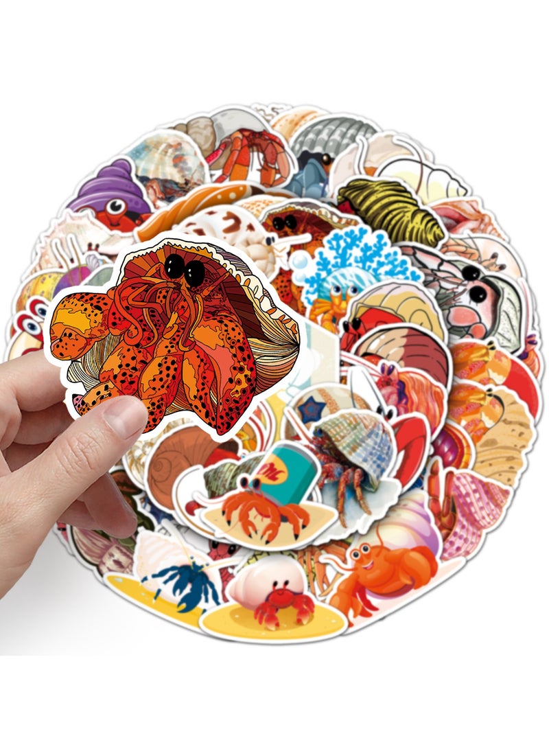 Hermit Crab Stickers 50 Pcs Vinyl Cute Ocean Animal Sticker for Laptop Water Bottle Skateboard Luggage Scrapbook Bumper Computer Car Notebook Waterproof Funny Cartoon Crab Sticker for Teens Adult