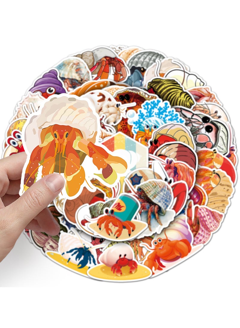 Hermit Crab Stickers 50 Pcs Vinyl Cute Ocean Animal Sticker for Laptop Water Bottle Skateboard Luggage Scrapbook Bumper Computer Car Notebook Waterproof Funny Cartoon Crab Sticker for Teens Adult