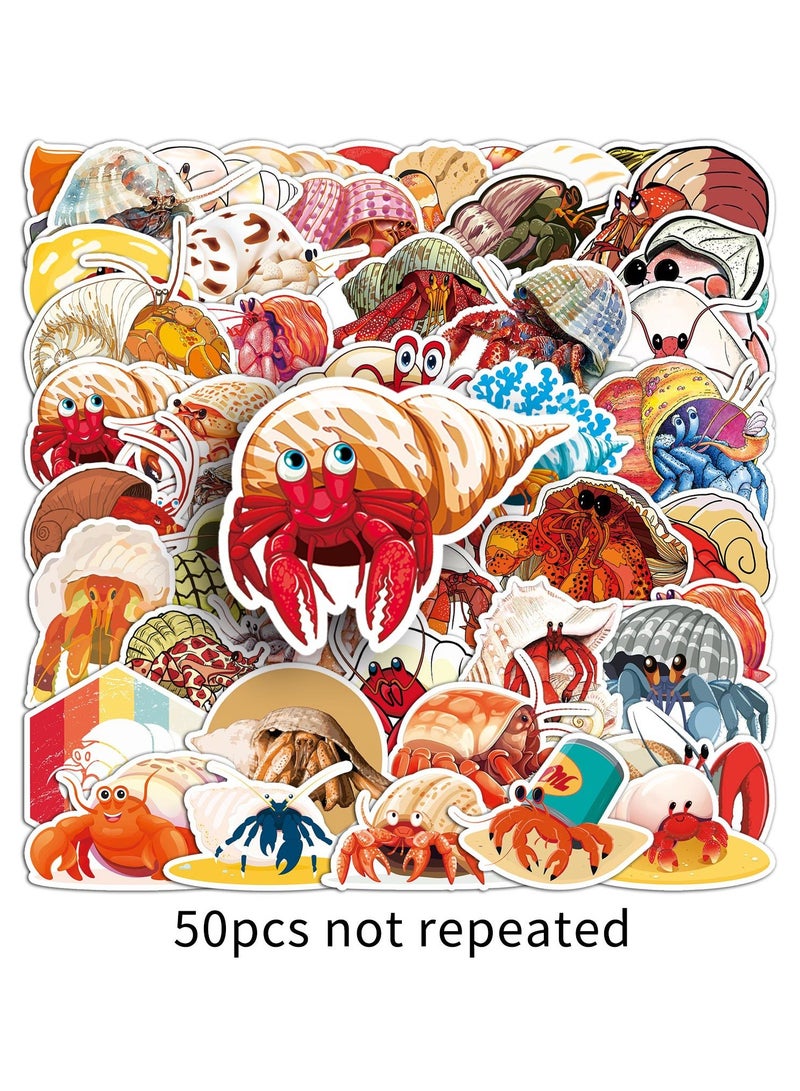 Hermit Crab Stickers 50 Pcs Vinyl Cute Ocean Animal Sticker for Laptop Water Bottle Skateboard Luggage Scrapbook Bumper Computer Car Notebook Waterproof Funny Cartoon Crab Sticker for Teens Adult