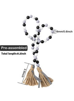 NIBEMINENT Plaid Wood Beads 41'' Garland Winter Rustic with Jute Rope Tassel Tiered Tray Decoration Farmhouse Home Decor for Room Ornament  - Image 2