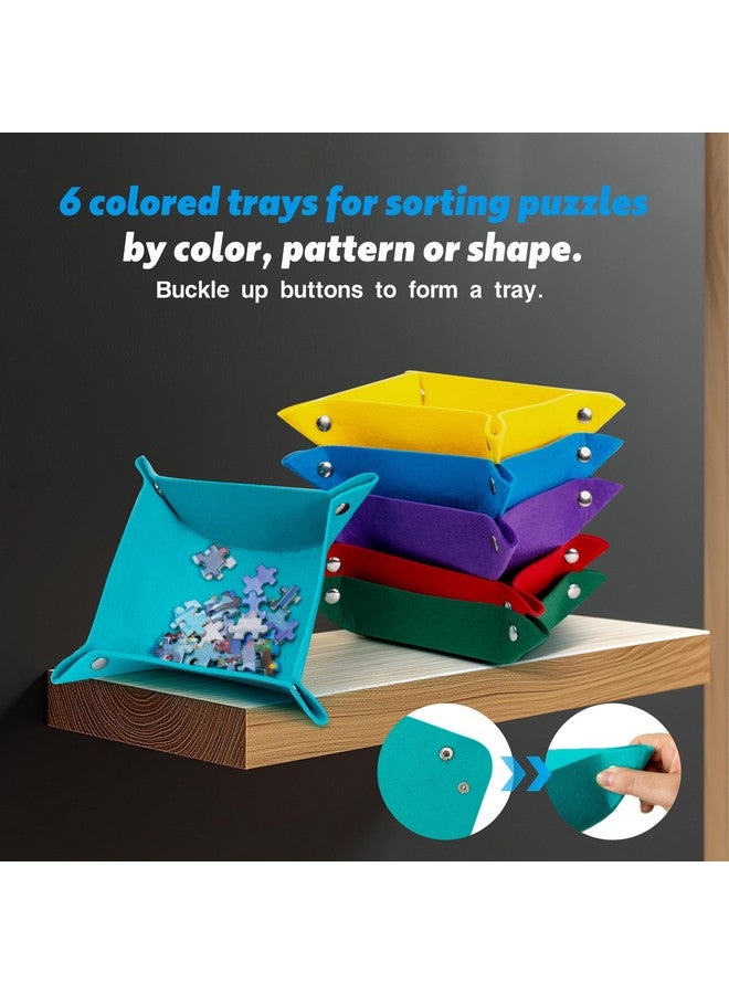 Tektalk Tektalk Foldable Jigsaw Puzzle Board with 6 Color Sorting Trays, Portable Puzzle Mat with Puzzle Dustproof Cover for Puzzle Storage Puzzle Saver, Non-Slip Surface, Up to 1000 Pieces - Gray - Image 3