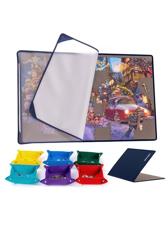 Tektalk Tektalk Foldable Jigsaw Puzzle Board with 6 Color Sorting Trays, Portable Puzzle Mat with Puzzle Dustproof Cover for Puzzle Storage Puzzle Saver, Non-Slip Surface, Up to 1000 Pieces - Gray - Image 1