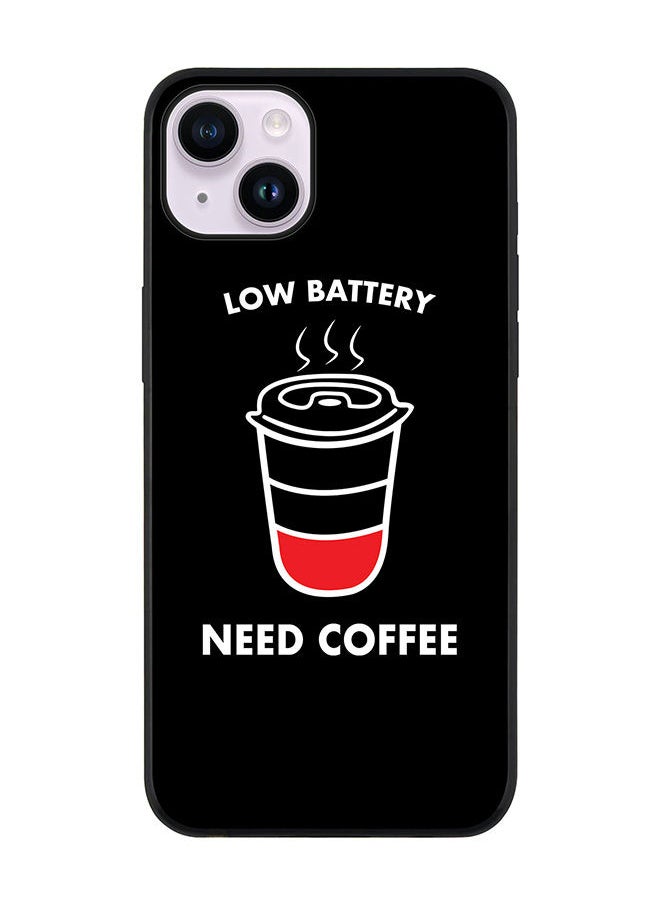 Stylizedd Rugged Black edge case for Apple iPhone 14 Slim fit Soft Case Flexible Rubber Edges Anti Drop TPU Gel Thin Cover - Low battery need coffee  - Image 1