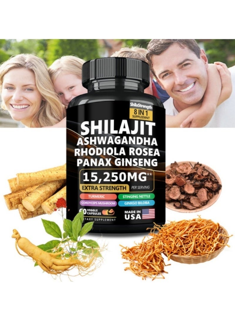 Shilajit RX 9000MG Pure Himalayan Shilajit, 2000MG Ashwagandha Energy Booster, 1000MG Rhodiola Rosea, 1500MG Panax Ginseng, 500MG Turmeric, 500MG Ginkgo, 250MG Stinging Nettle（Packaging may vary） - Image 2
