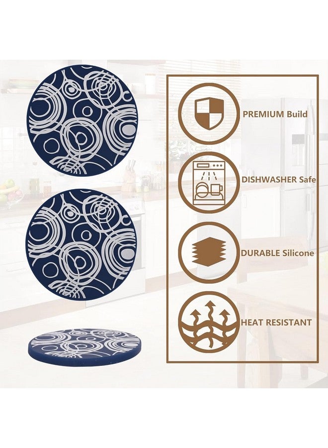 Kuber Industries Kuber Industries Set of 6 Silicon Coaster with Plastic Holder Stand for Hot Pots - Water Absorbent Tea Cup & Water Glass Cover Top Lid | White Circles - Blue  - Image 5
