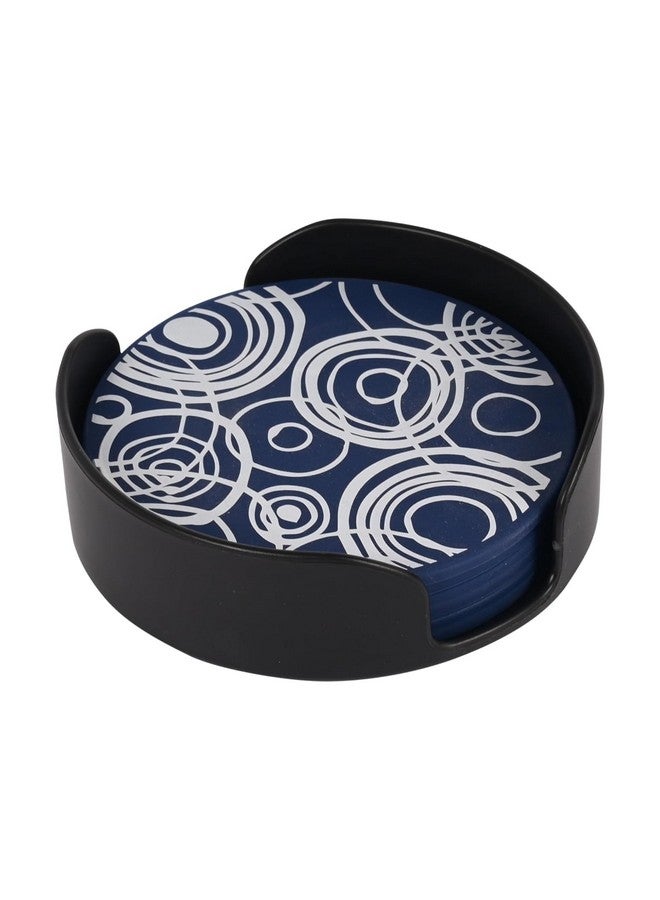 Kuber Industries Kuber Industries Set of 6 Silicon Coaster with Plastic Holder Stand for Hot Pots - Water Absorbent Tea Cup & Water Glass Cover Top Lid | White Circles - Blue  - Image 2