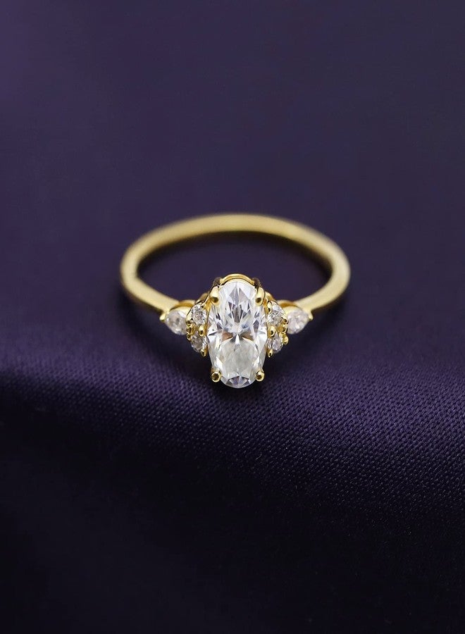 SAVEARTH DIAMONDS خاتم خطوبة سوليتير من الماس المويسانايت المصنّع مخبرياً من SAVEARTH DIAMONDS، مرصع بحجر مركزي من الماس المويسانايت عيار 9/10 قيراط، بأشكال بيضاوية وماركيز ودائرية، مقاس 7×5 مم، مصنوع من الذهب الأصفر عيار 14 قيراطاً فوق الفضة الإسترليني (نقاء VVS1، وزن إجمالي 0.90 قيراط) - 5.5 - Image 3