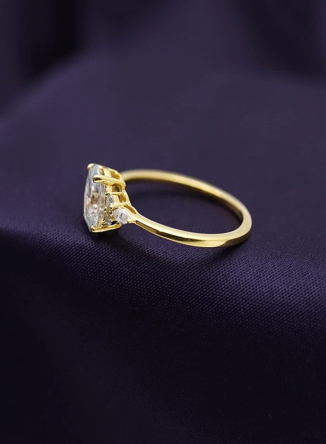 SAVEARTH DIAMONDS خاتم خطوبة سوليتير من الماس المويسانايت المصنّع مخبرياً من SAVEARTH DIAMONDS، مرصع بحجر مركزي من الماس المويسانايت عيار 9/10 قيراط، بأشكال بيضاوية وماركيز ودائرية، مقاس 7×5 مم، مصنوع من الذهب الأصفر عيار 14 قيراطاً فوق الفضة الإسترليني (نقاء VVS1، وزن إجمالي 0.90 قيراط) - 5.5 - Image 4
